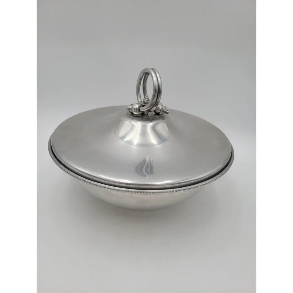Vtg BW Buenilum Hammered Aluminum Round Serving Bowl With Glass bake Insert‎ MCM